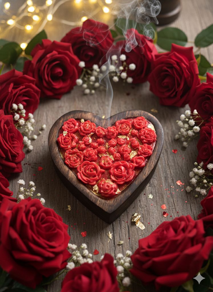 Heart Candle in Wooden Bowl