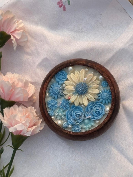 Bowl Candle - Blue White Flowers
