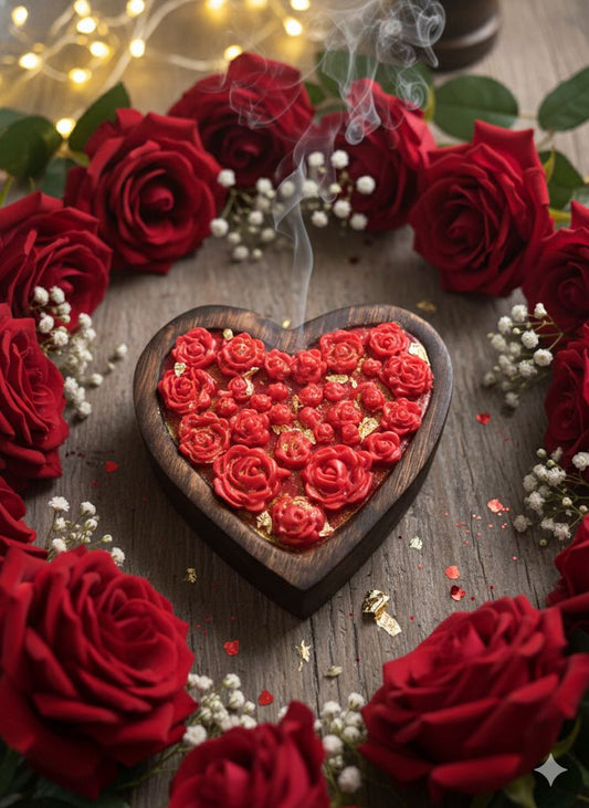 Heart Candle in Wooden Bowl